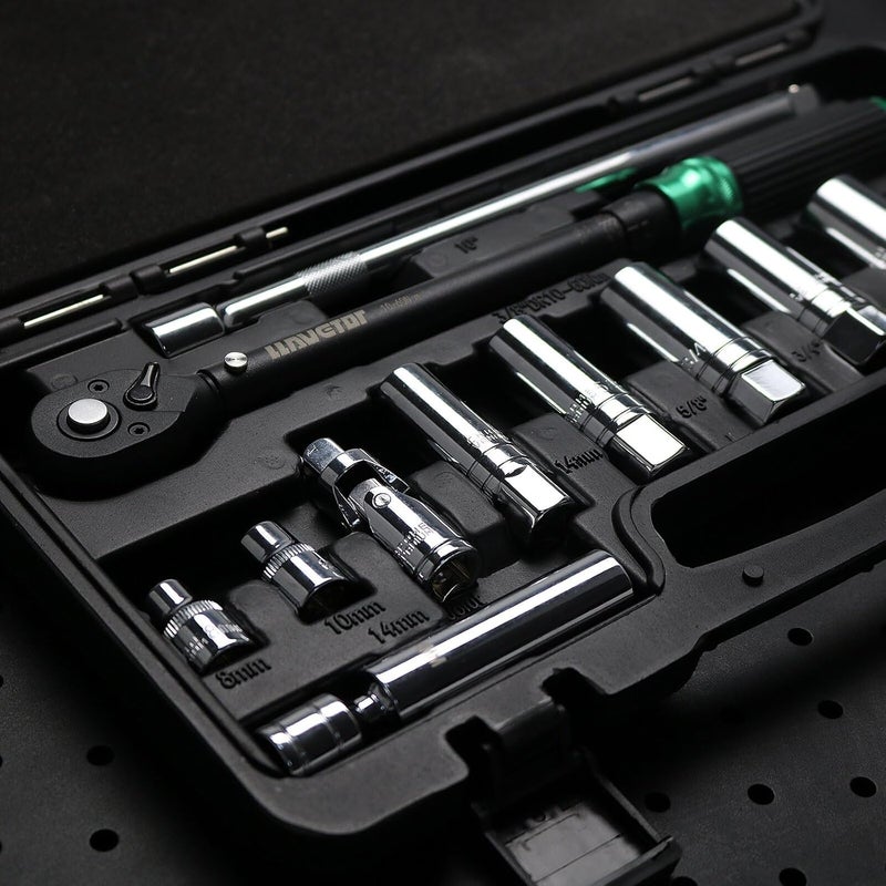 VETOR 14PCS 3/8 Drive Torque Wrench 5-45ft.lb, Magnetic Spark Plug Socket Set with 3/8" Universal Joint & 10" Extension Rod, Cr-V Steel Swivel Sockets for Automotive Tools - Image 4